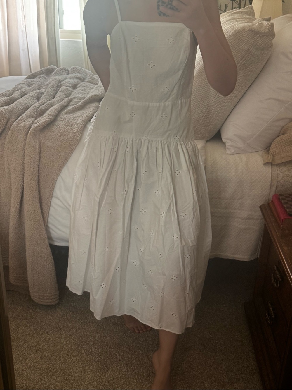 White Eyelet Sundress - Lightweight Spaghetti Strap Dress